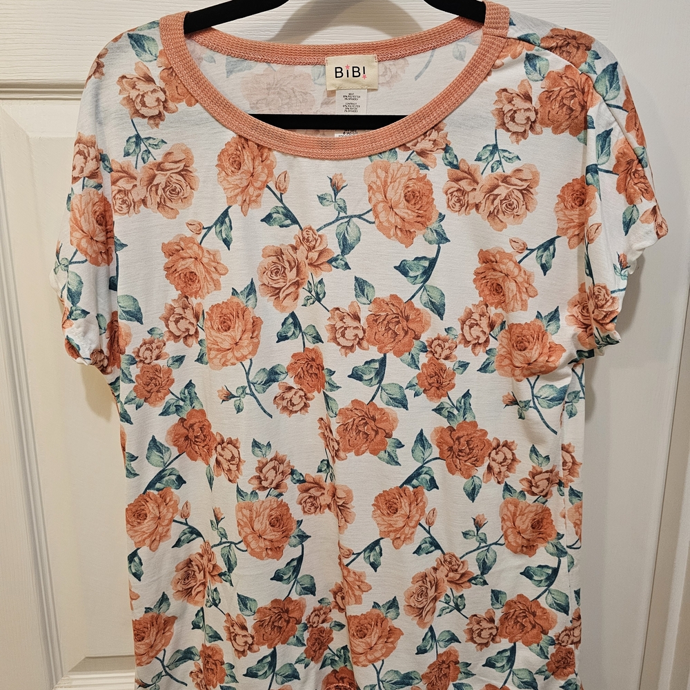 BiBi Orange Floral Short Sleeve Top